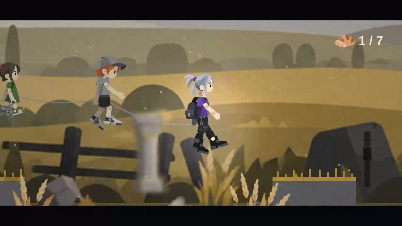 The children running through tall golden grass